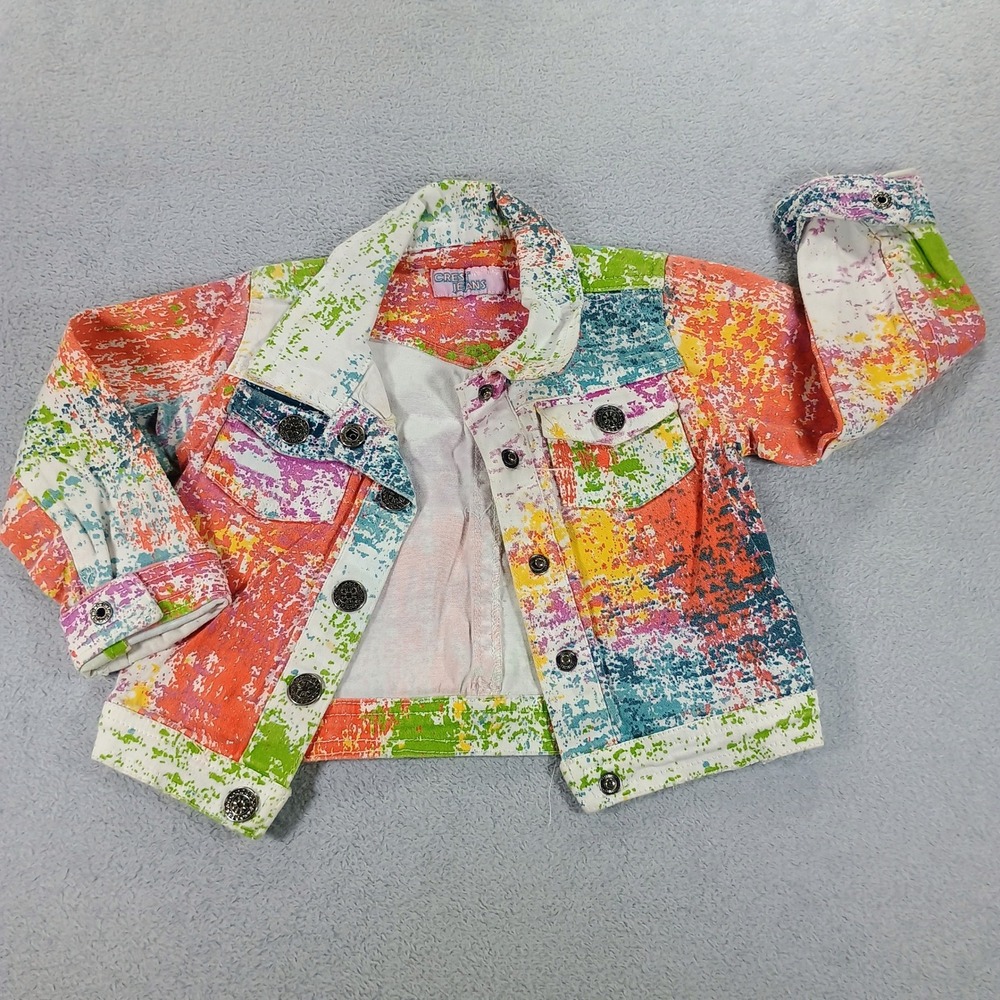 Crest Jeans Kids Denim Jacket Paint Splatter Multi Color Size 12M Artsy Print